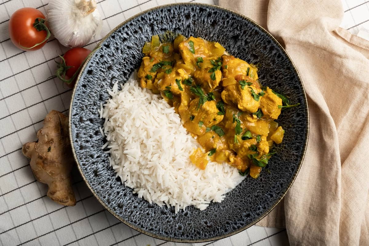 The Best mango Chicken Curry With Coconut Milk served with steamed rice
