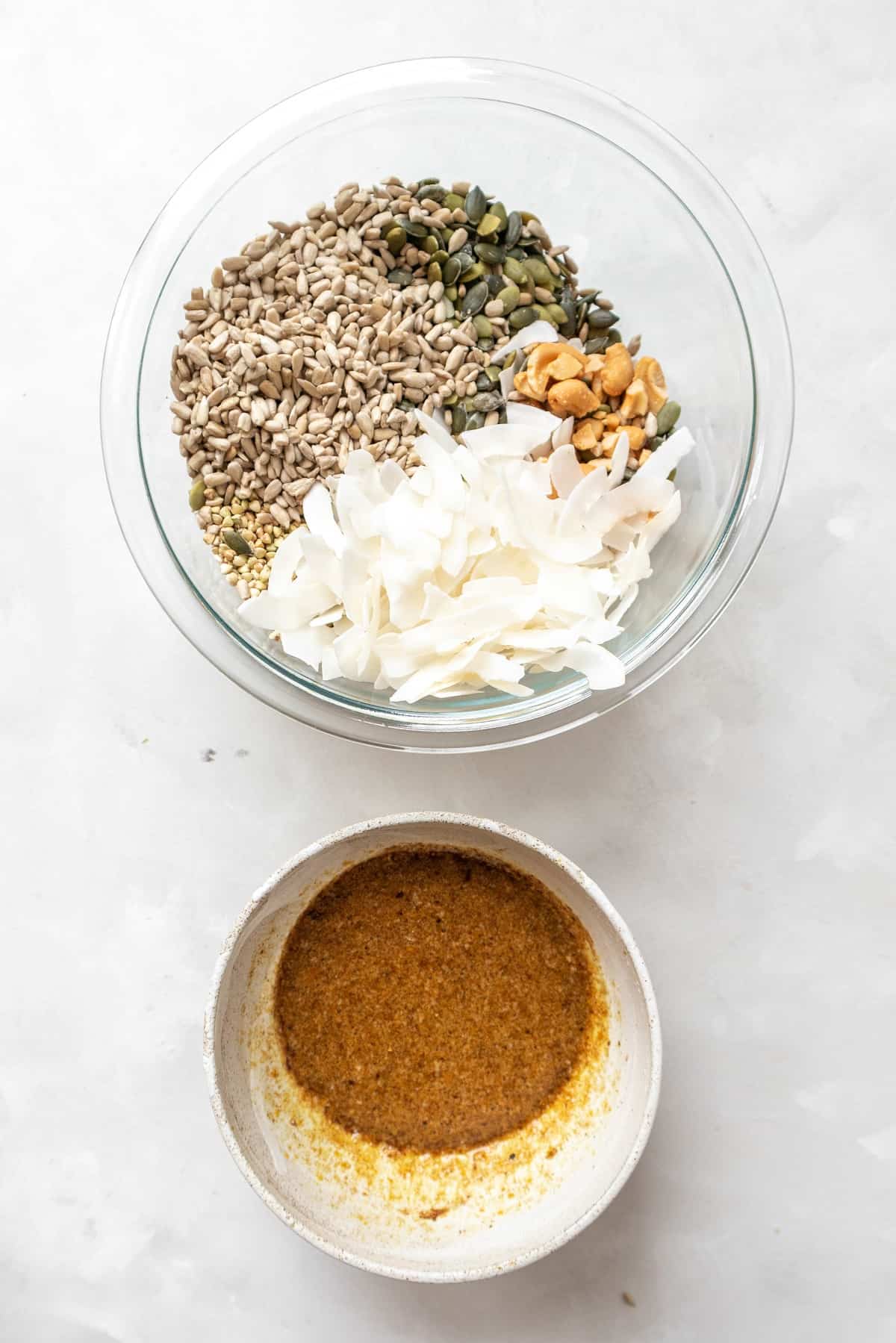 Combine the wet mix ingredients, and the dry mix ingredients in separate bowls