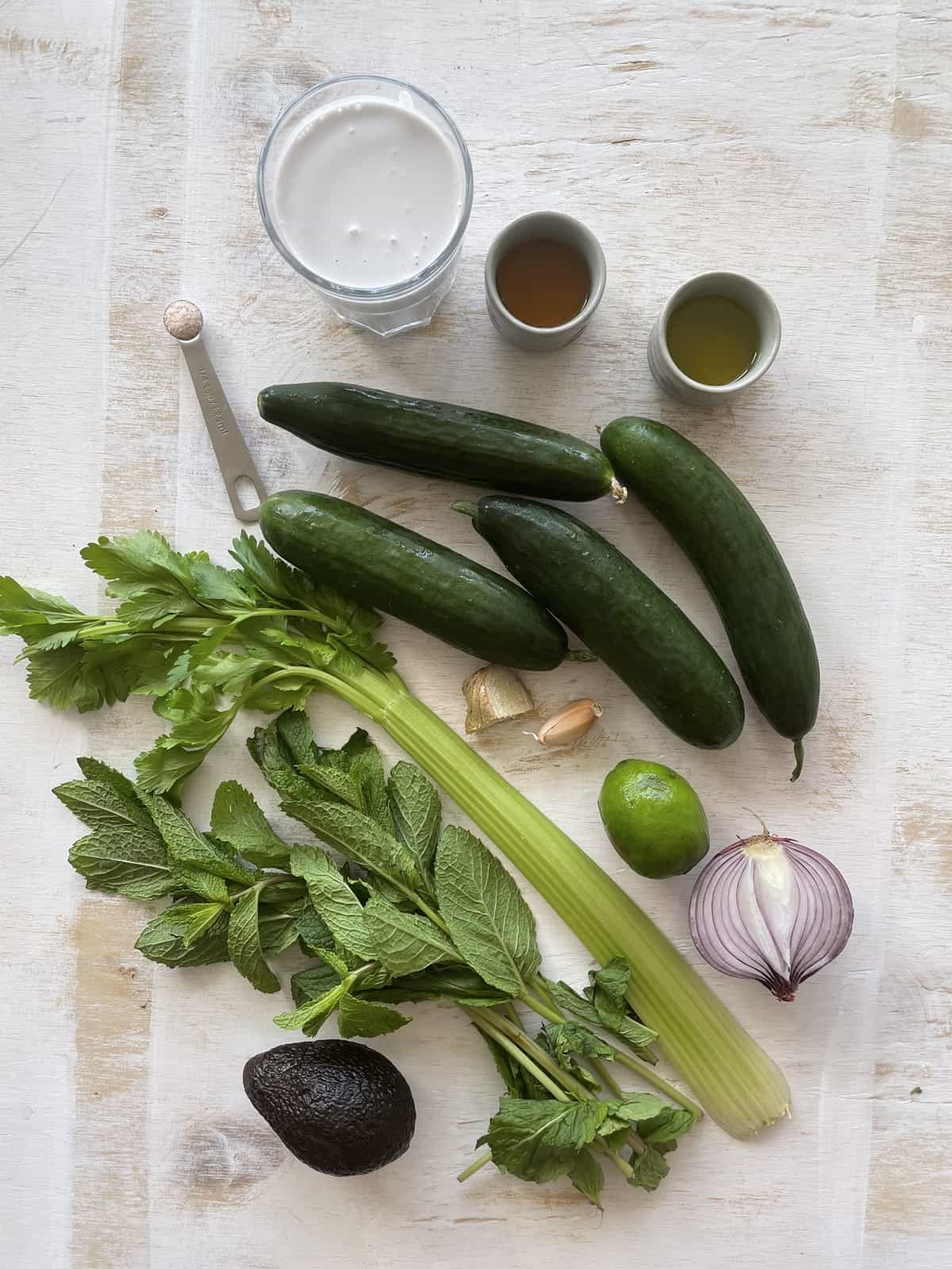 Chilled creamy cucumber soup ingredients