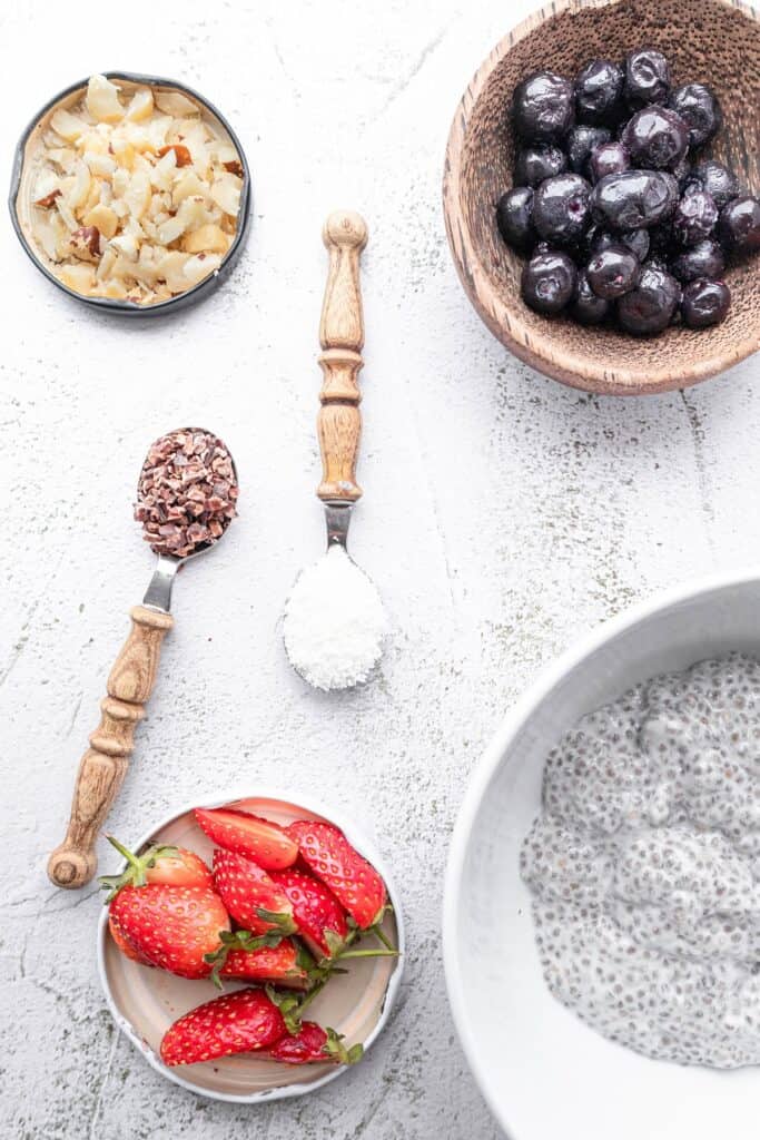 Coconut chia pudding bowl ingredients