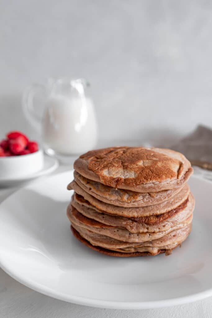 Chestnut flour pancakes stacked on a plate