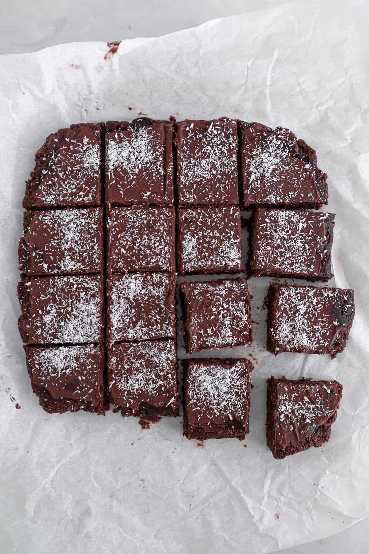 Chocolate coconut slice cut in squares 