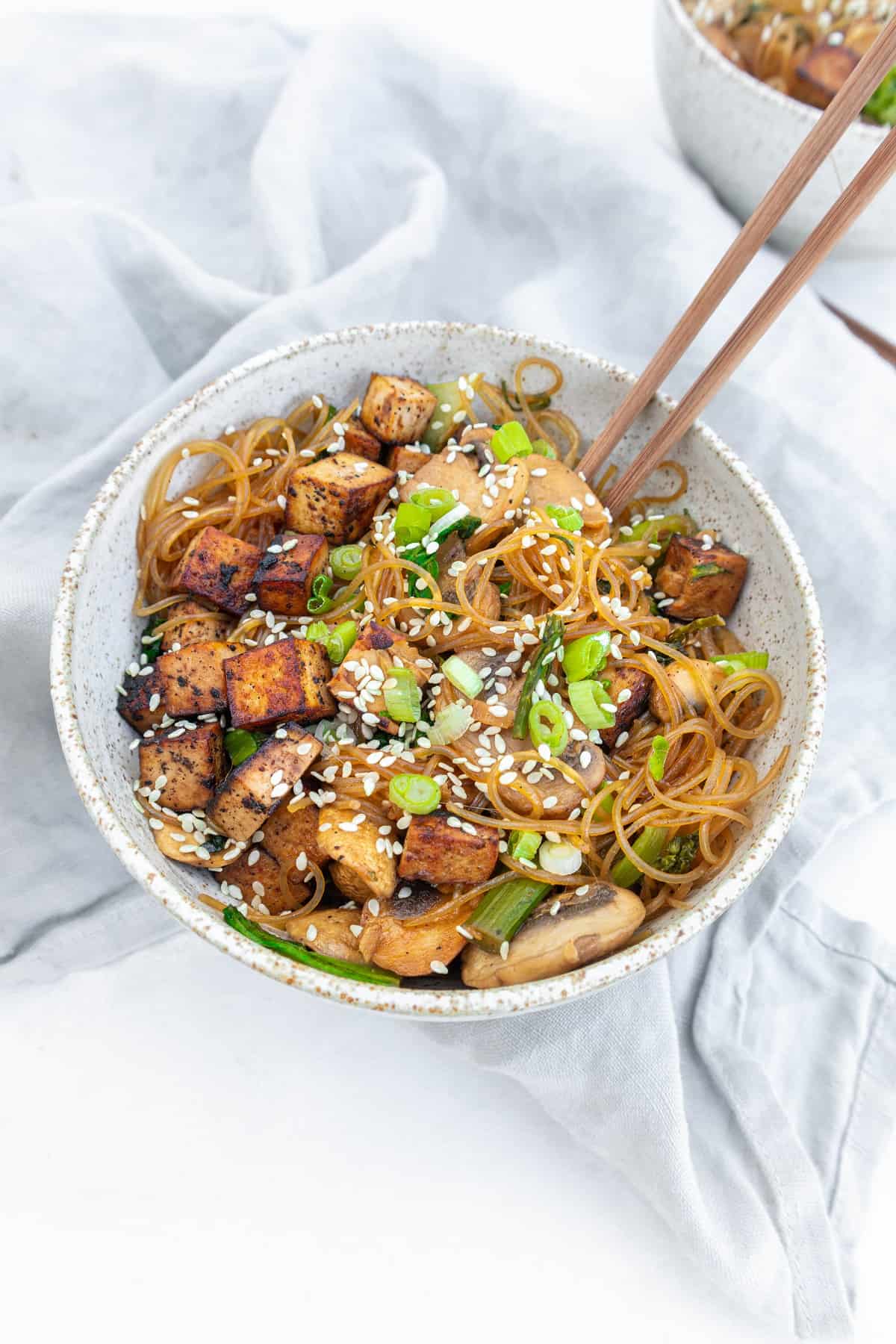 TOFU RICE NOODLES WITH GREENS • Bites In The Wild