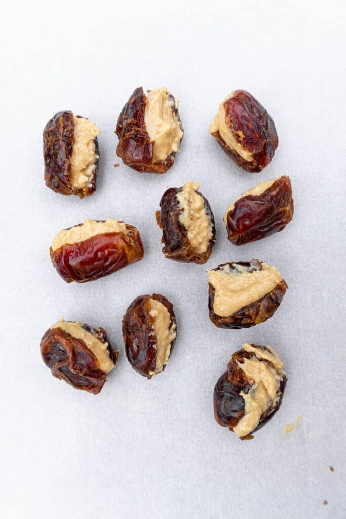 Step 1 stuff the dates with the nut butter