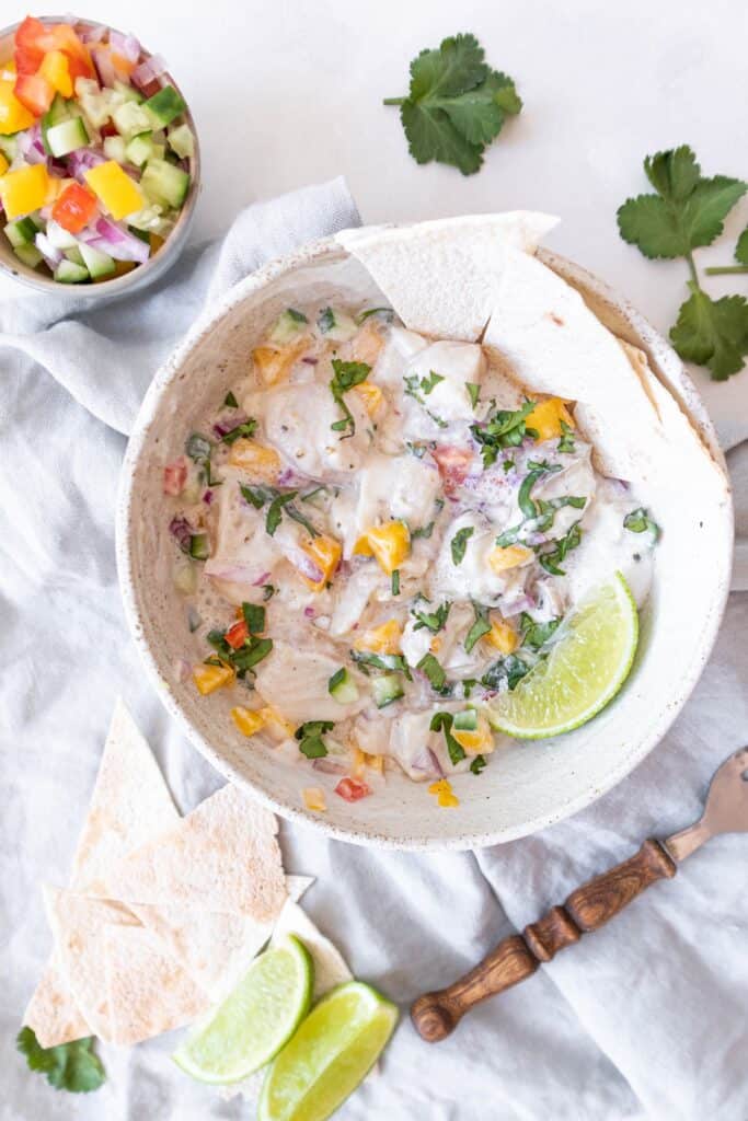 tropical ceviche on a bowl