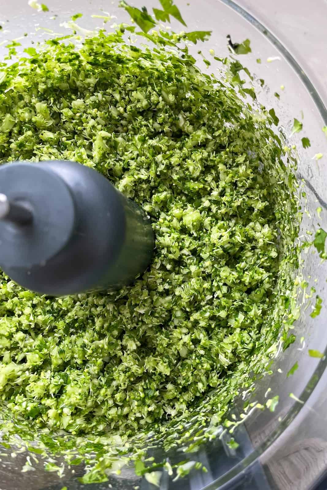 Mix the broccoli and coriander to form broccoli rice