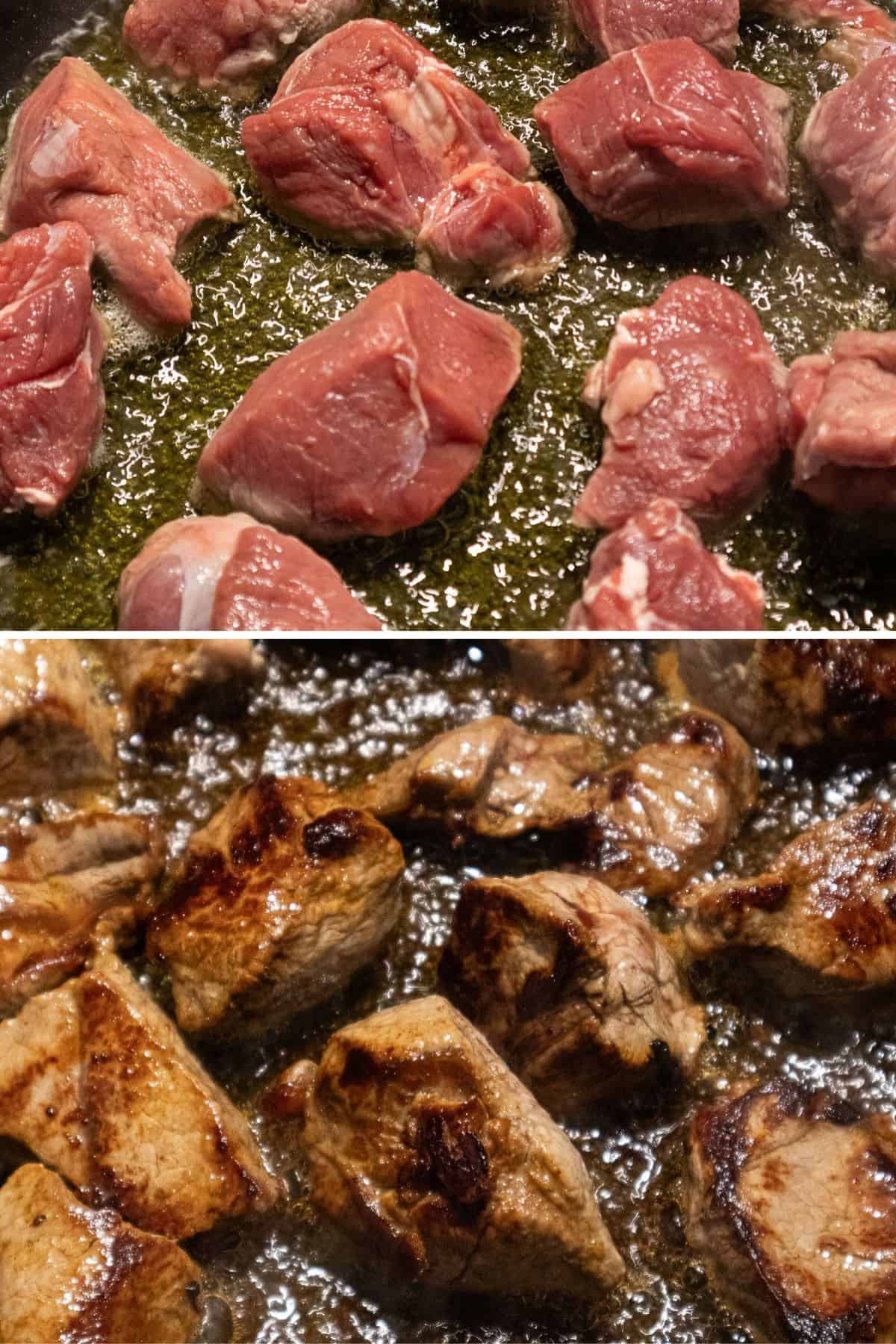 Sear beef on olive oil