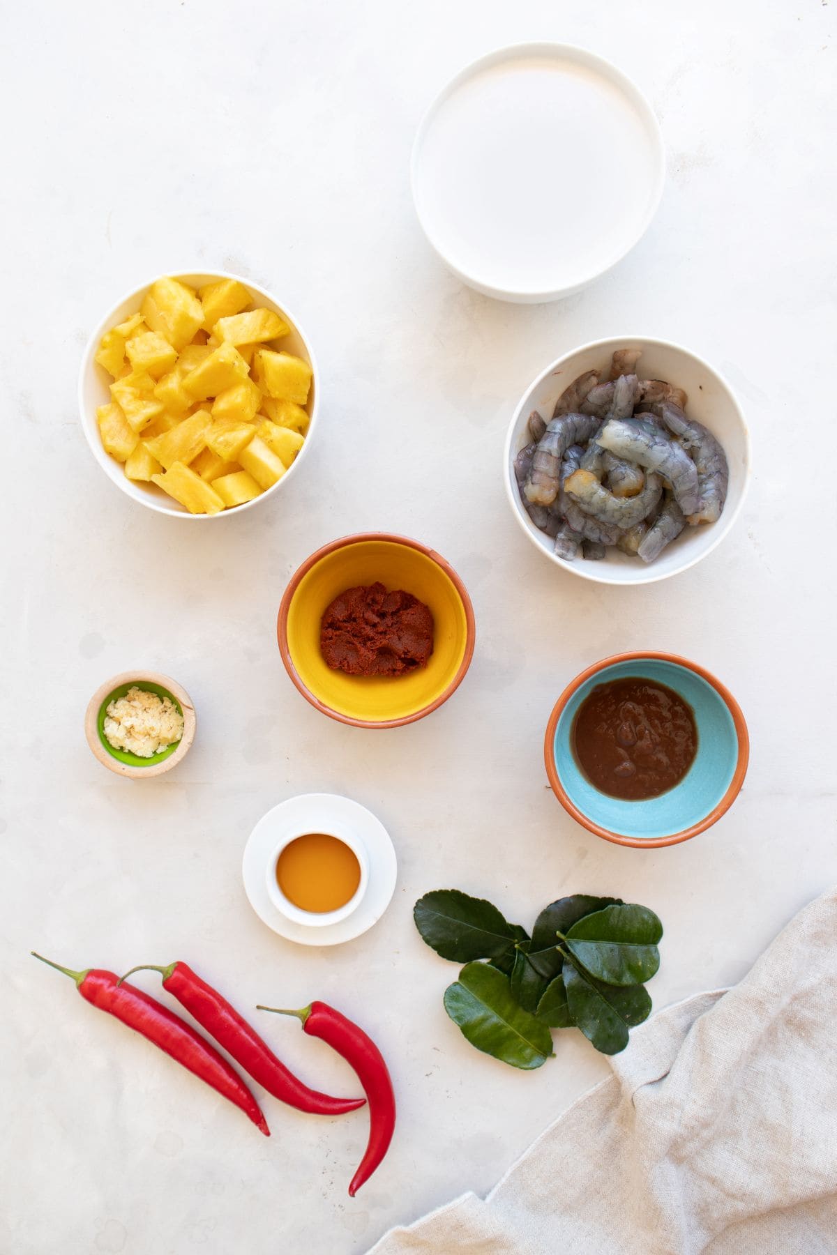Thai Coconut Shrimp ingredients on benchtop