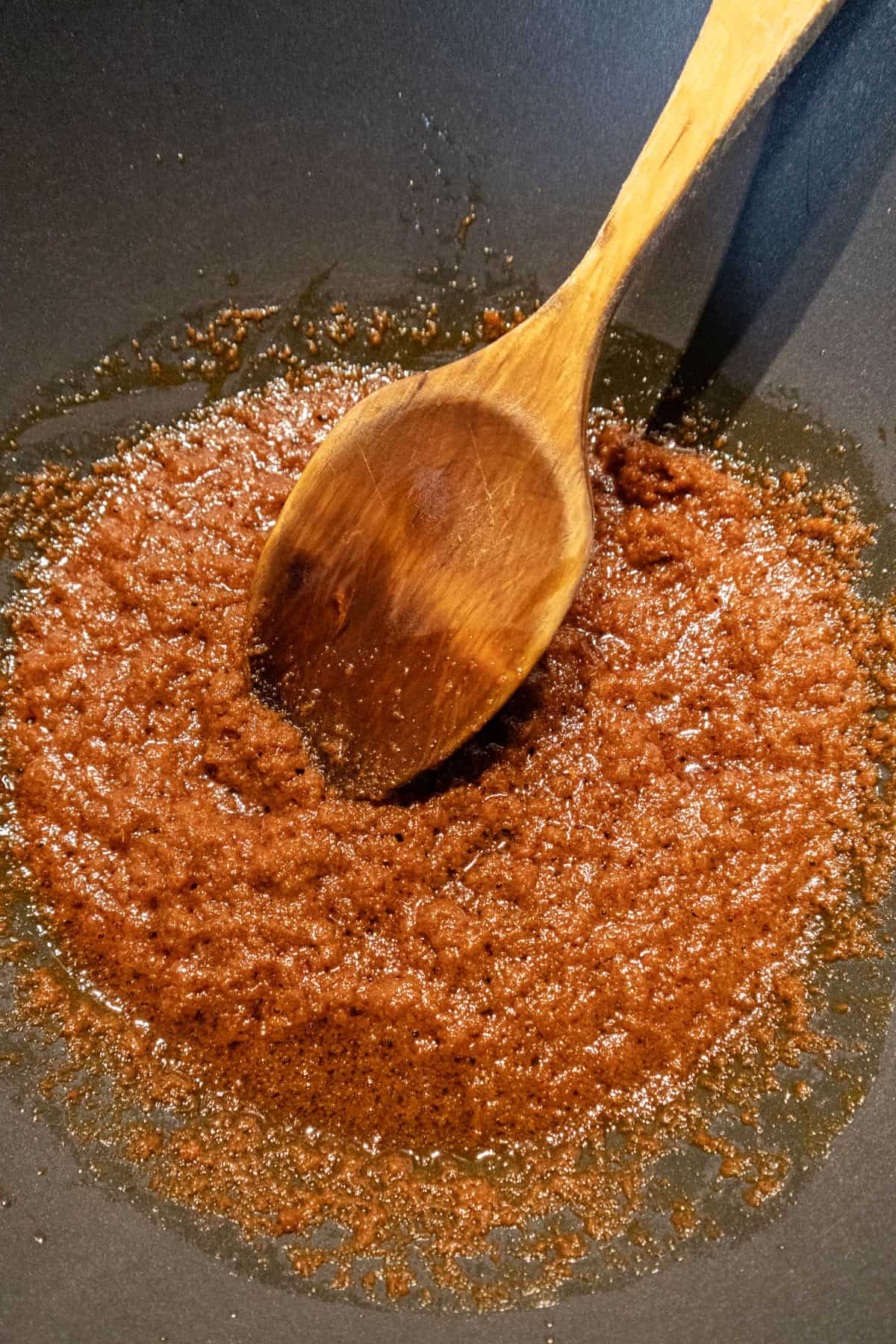 red curry paste cooked with oil